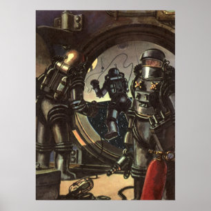 Póster Astronautas de Ficção Científica Vintage em Cam