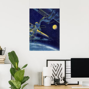 Póster Astronautas de Ficção Científica Vintage no Ext