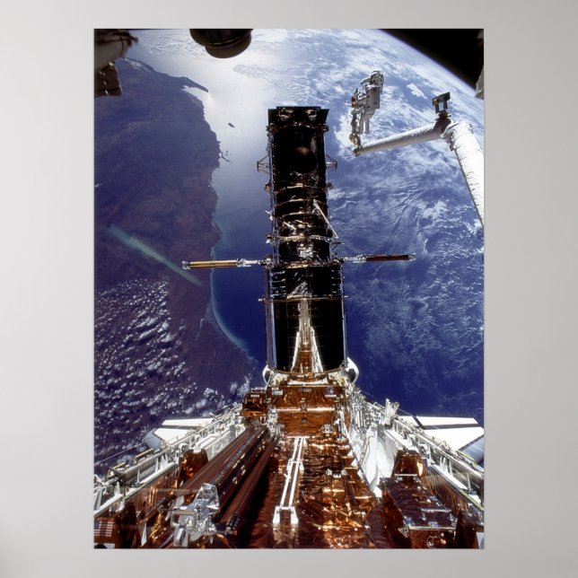 Póster Astronautas trabalhando no Hubble atracados com En (Frente)