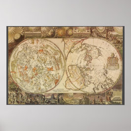 Poster Astronomia Antiga, Mapa Celeste Planisférico
