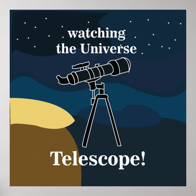 Poster Astronomia com Telescópio Noite Céu Observador de  (Frente)