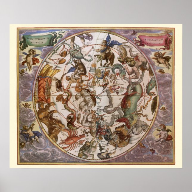 Poster Astronomia venenosa, constelações do Céu Meridiona (Frente)