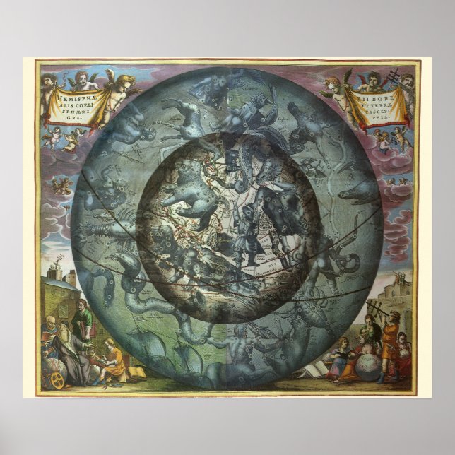 Poster Astronomia Vintage Constelação Celeste do Norte (Frente)