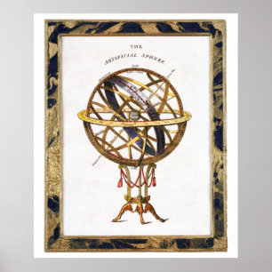 Póster Astronomia Vintage, Esfera Artificial ou Armilar