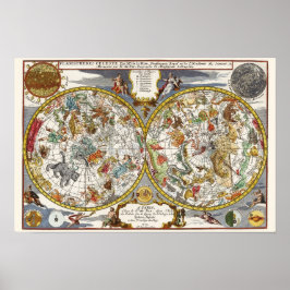 Póster Astronomia Vintage, Mapa Celeste Planisfério