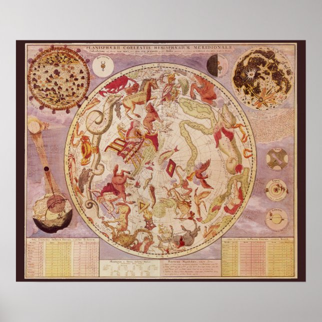 Póster Astronomia Vintage, Mapa Celeste por Carel Allard (Frente)