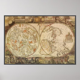 Poster Astronomia Vintage, Mapa Celestial do Planisphere