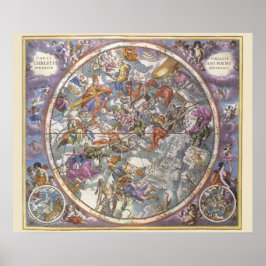 Póster Astronomia Vintage, Mapa das Constelações Cristãs