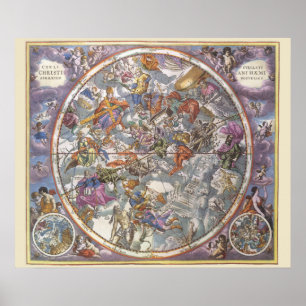 Póster Astronomia Vintage, Mapa de Constelações Cristãs