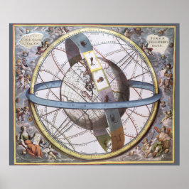Poster Astronomia Vintage, Planisfero Celeste Zodíaco