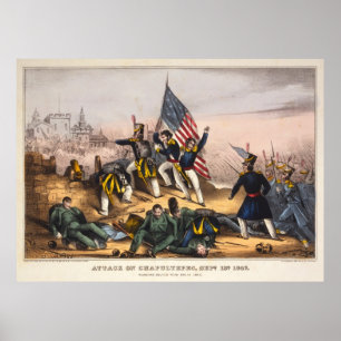 Póster Ataque a Chapultepec Guerra Americana Mexicana