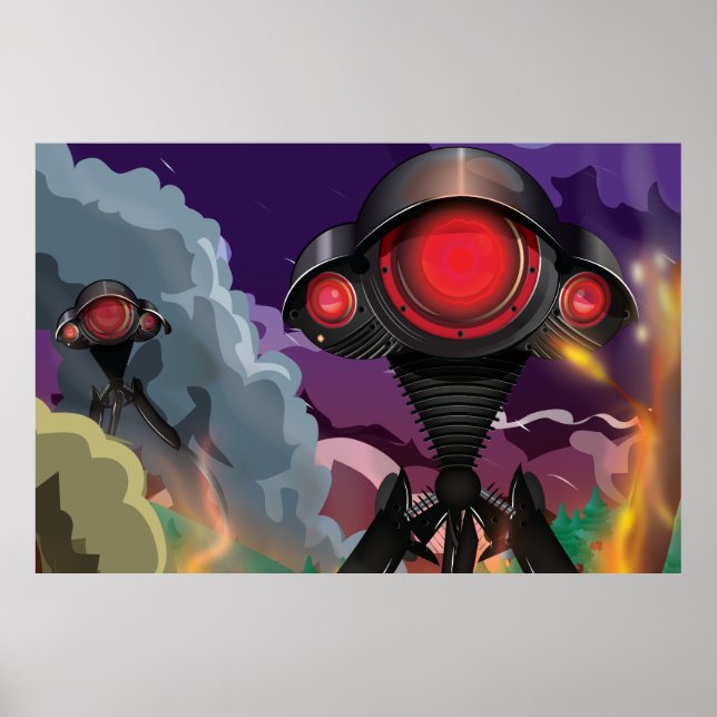 Póster Ataque de Trípode Alien de Ficção Científica! (Frente)