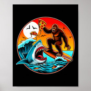 Poster Ataque de Tubarão Comendo Pizza de Bigfoot Surfand