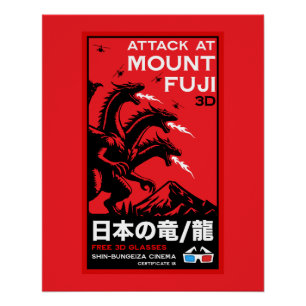 Póster Ataque Kaiju Japonês No Monte Fiji
