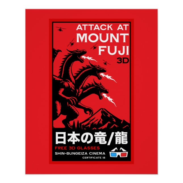 Póster Ataque Kaiju Japonês No Monte Fiji (Frente)