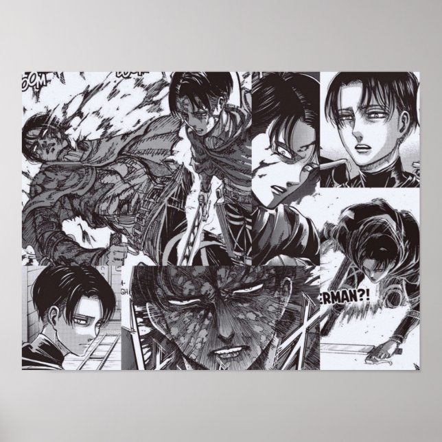 Poster Ataque Levi Ackerman na paisagem de Titã (Frente)