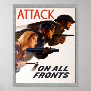 Poster Ataque WW2 canadense do vintage em todas as partes