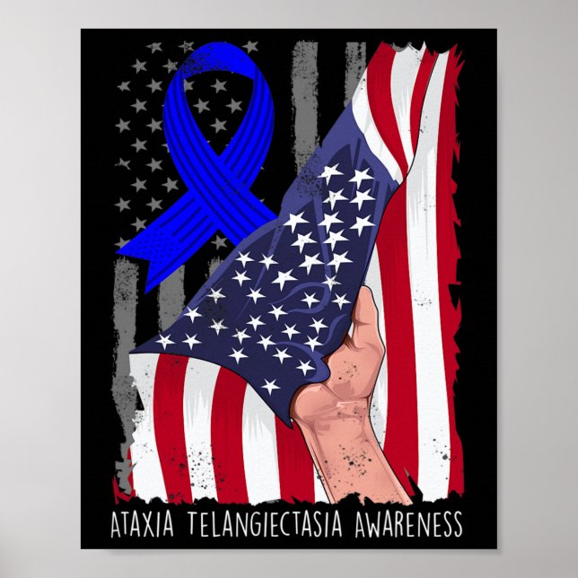 Poster Ataxia Telangiectasia Consciência American Flag Bl (Frente)