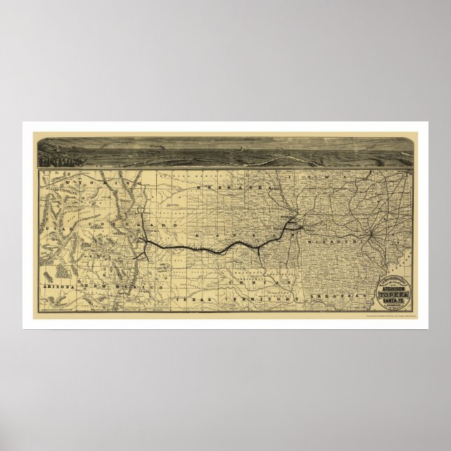 Póster Atchison Topeka Papais noeis Fé Railroad Map 1880 (Frente)