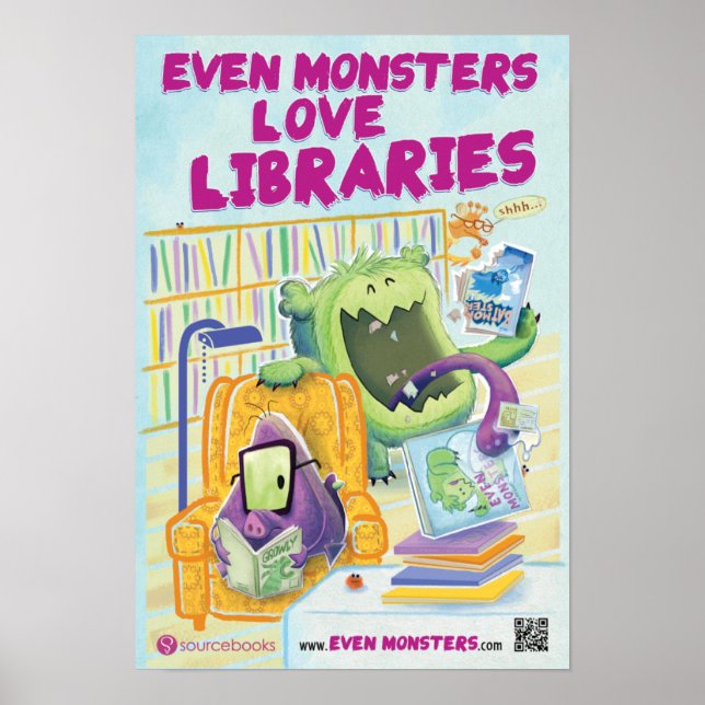 Póster Até mesmo monstros amam bibliotecas de 13 x 19" po (Frente)