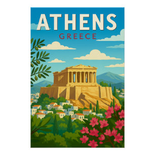 Póster Atenas Grécia Viagem Vintage Partenon Acrópole