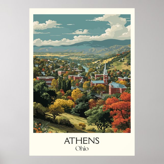 Poster Atenas Ohio College Town Scenical Valley Viagem Ar (Frente)