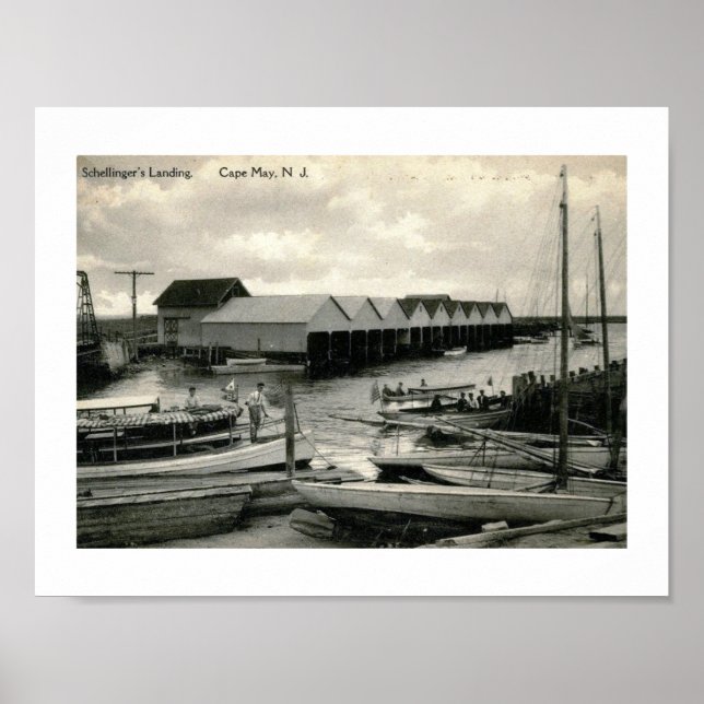Poster Aterrissagem de Schellinger, Cabo May, NJ Vintage (Frente)