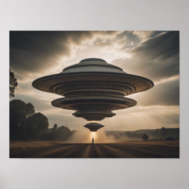 Poster Aterrissagem de UFO de Saucer Voador (Frente)