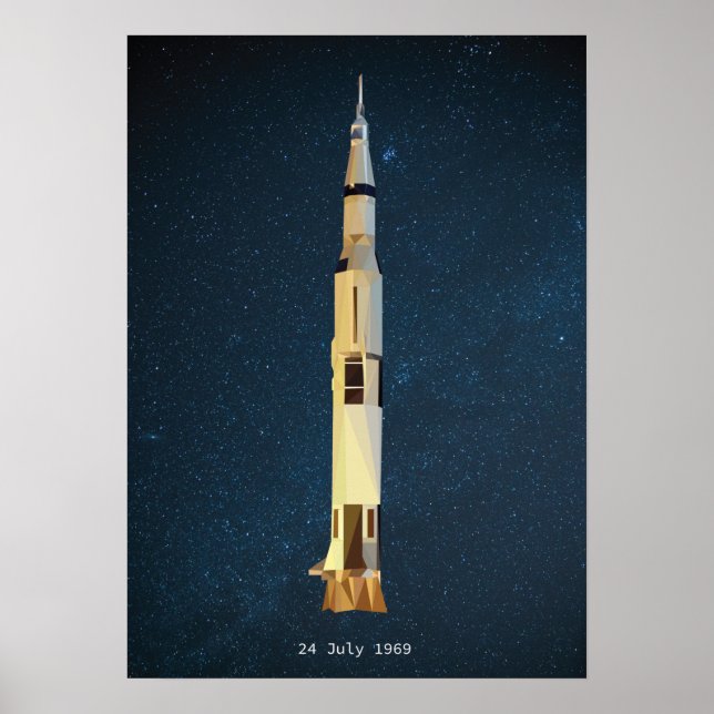 Poster Aterrissagem na Lua Apollo 11 no Espaço Foguete (Frente)
