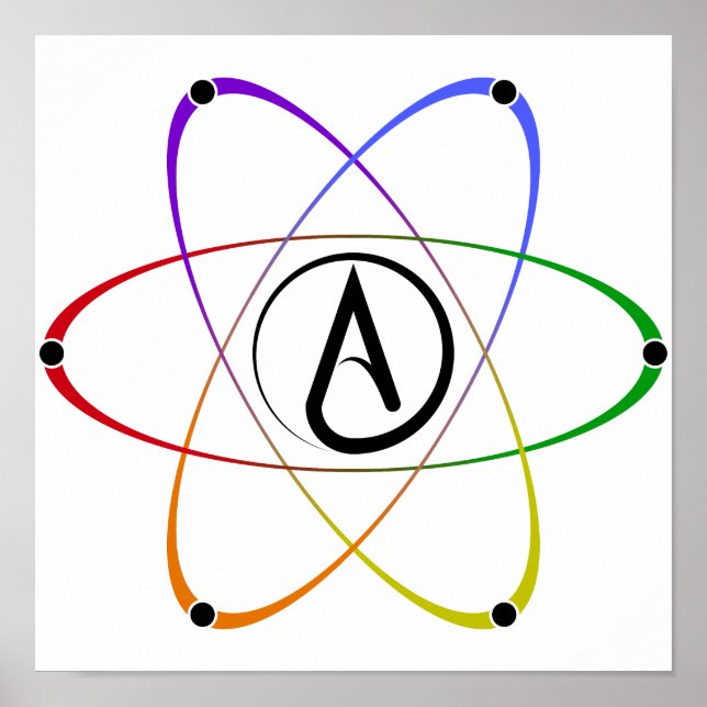 Poster Atheist Atom Symbol Rainbow Black (Frente)