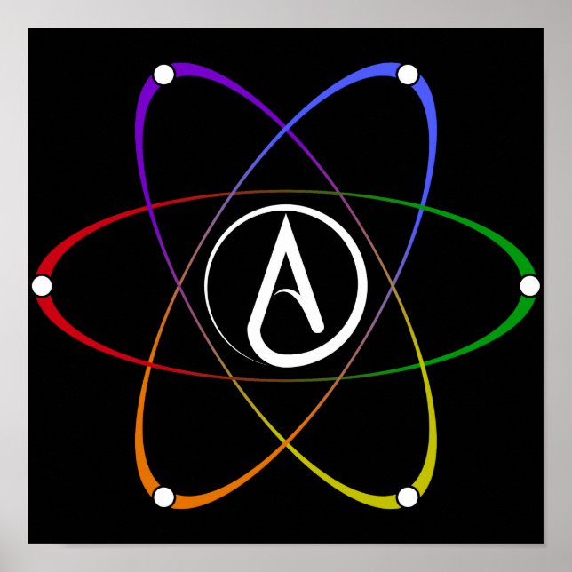 Poster Atheist Atom Symbol Rainbow White (Frente)