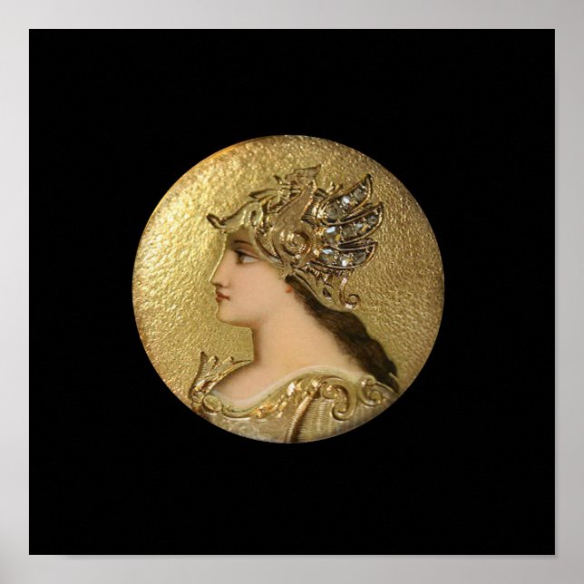 POSTER ATHENA PORTRAIT COM HELMET DE OURO E GRIFFINS (Frente)