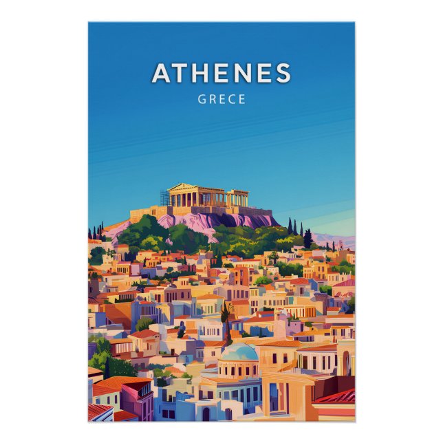 Póster Athenes, Grece, Poster style rétro-chic (Frente)