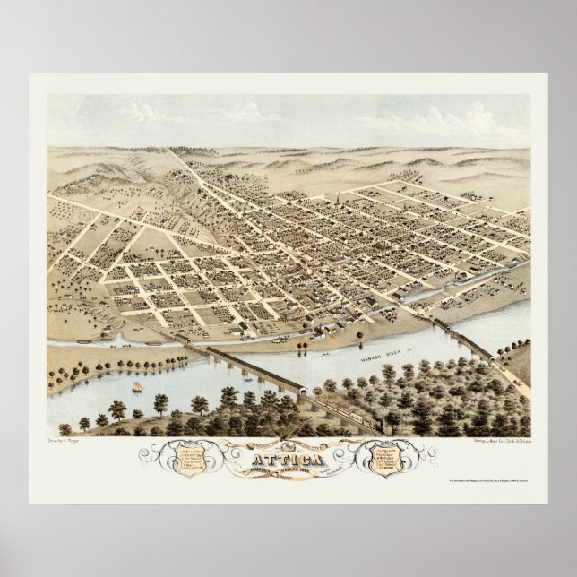 Póster Ática, NO Mapa Panorâmico - 1869 (Frente)