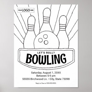 Poster Atividade Arte de Boliche de Aniversário da bolich