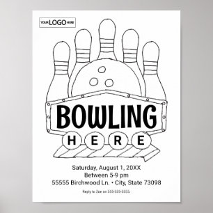 Poster Atividade Arte de Boliche de Aniversário da bolich