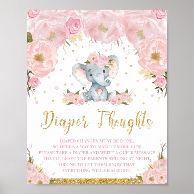 Poster Atividade de Chuveiro de Bebê Elefante Pensamentos (Frente)