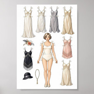 Poster Atividade de Recorte de Boneca de Papel Vintage pa