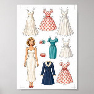 Poster Atividade de Recorte de Bonecas de Papel Vintage p
