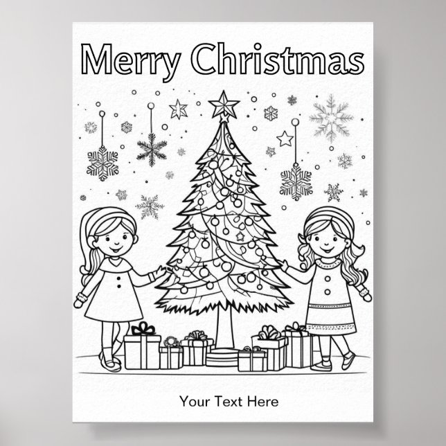 Poster Atividade Divertida de Colorir Árvore de Natal par (Frente)