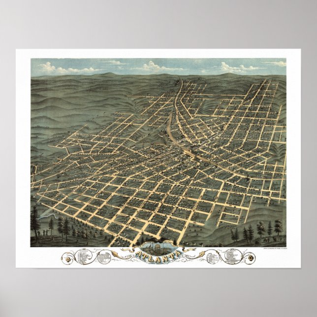 Póster Atlanta, GA Mapa Panorâmico DIGITALMENTE RESTANTE (Frente)