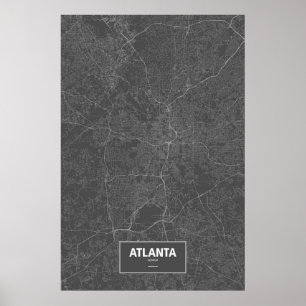Póster Atlanta, Geórgia (branco no preto)