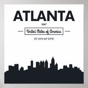 Póster Atlanta, Geórgia   Coordenadas das cidades