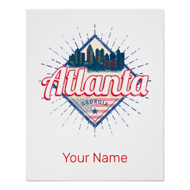 Póster Atlanta Georgia Estados Unidos Retro Skyline (Frente)