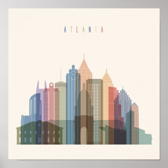 Póster Atlanta, Geórgia | Linha Skyline Cidade (Frente)