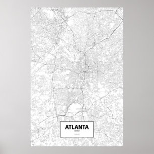 Póster Atlanta, Geórgia (preto no branco)