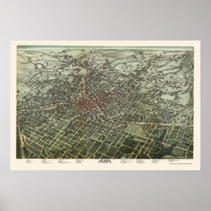 Poster Atlanta, mapa panorâmico de GA - 1892