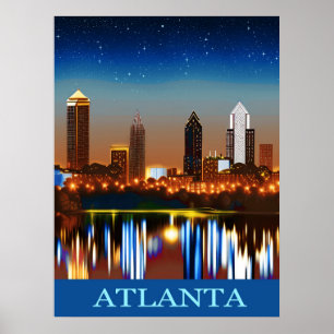 Poster Atlanta Skyline by Night com Reflexões