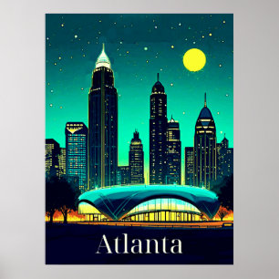 Poster Atlanta Skyline sob um céu noturno estrelado
