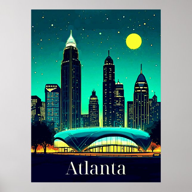 Poster Atlanta Skyline sob um céu noturno estrelado (Frente)